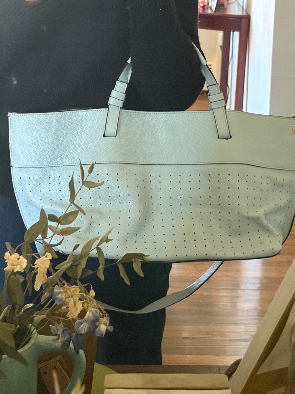 Vittoria Napoli Italian-made Light Blue Tote Bag with Double Straps